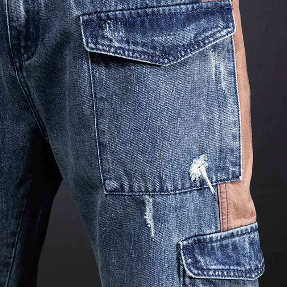 Plus Size Jeans Men Denim Pants Baggy Jeans Pants Streetwear Patchwork Trousers Male Big Size Bottoms Fashion Causal