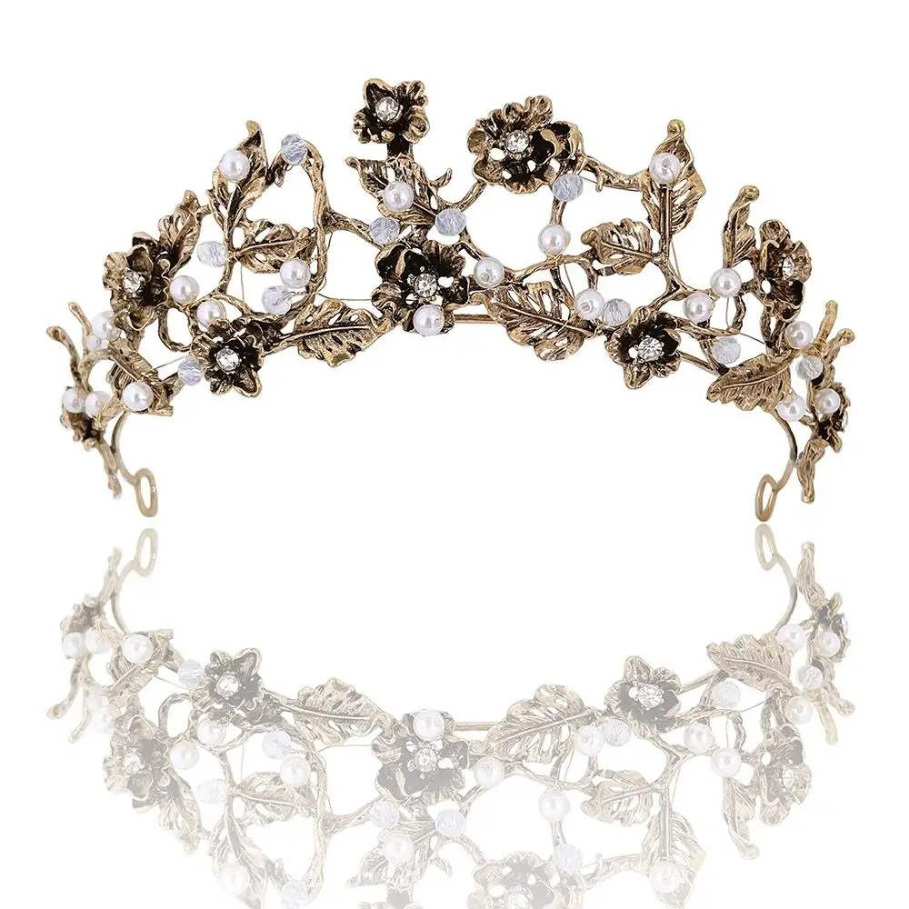 Pearl Leaf Bridal Tiaras Crystal Crown Hairbands Vine Wedding Hair Accessories Bride Headband