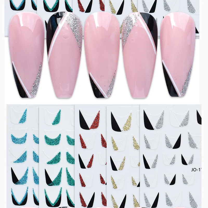 

Nail Decal Stickers French scallion Powder Gold Silver Black And White Nail Stickers Nail Decoration For Nail Tips Beauty