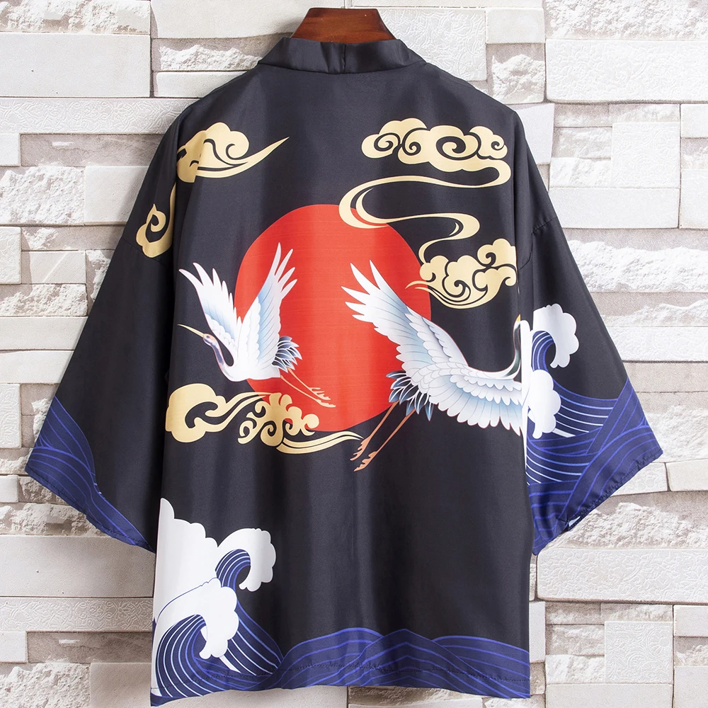 

Hanfu Japanese Kimono Cardigan Yukata Summer Thin Fairy Cardigan Print Dragon Robe Cloak Male Sunscreen Coat Chinese Style