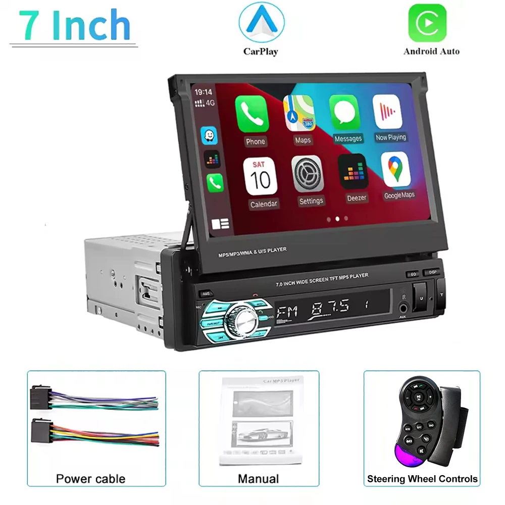 

1 DIN MP5-плеер С Carplay И Android Auto, 7-дюймовый Универсальный Выдвижной Сенсорный Экран
