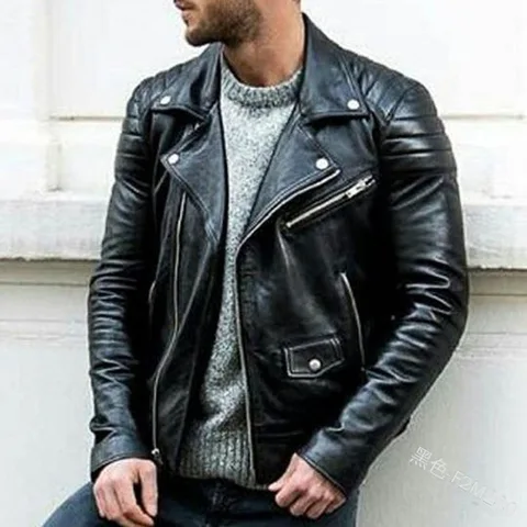 Мужская кожаная куртка в стиле панк, мотоциклетная куртка из искусственной кожи, 2022