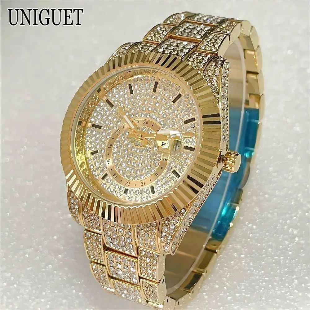 Лучший бренд UNIGUET Lxuxry кварцевые часы для мужчин модные водонепроницаемые часы мужские хип-хоп со льдом и бриллиантами ювелирные наручные часы Reloj Hombre (art.: 3920c8dfa445e) - 3920c8dfa445e