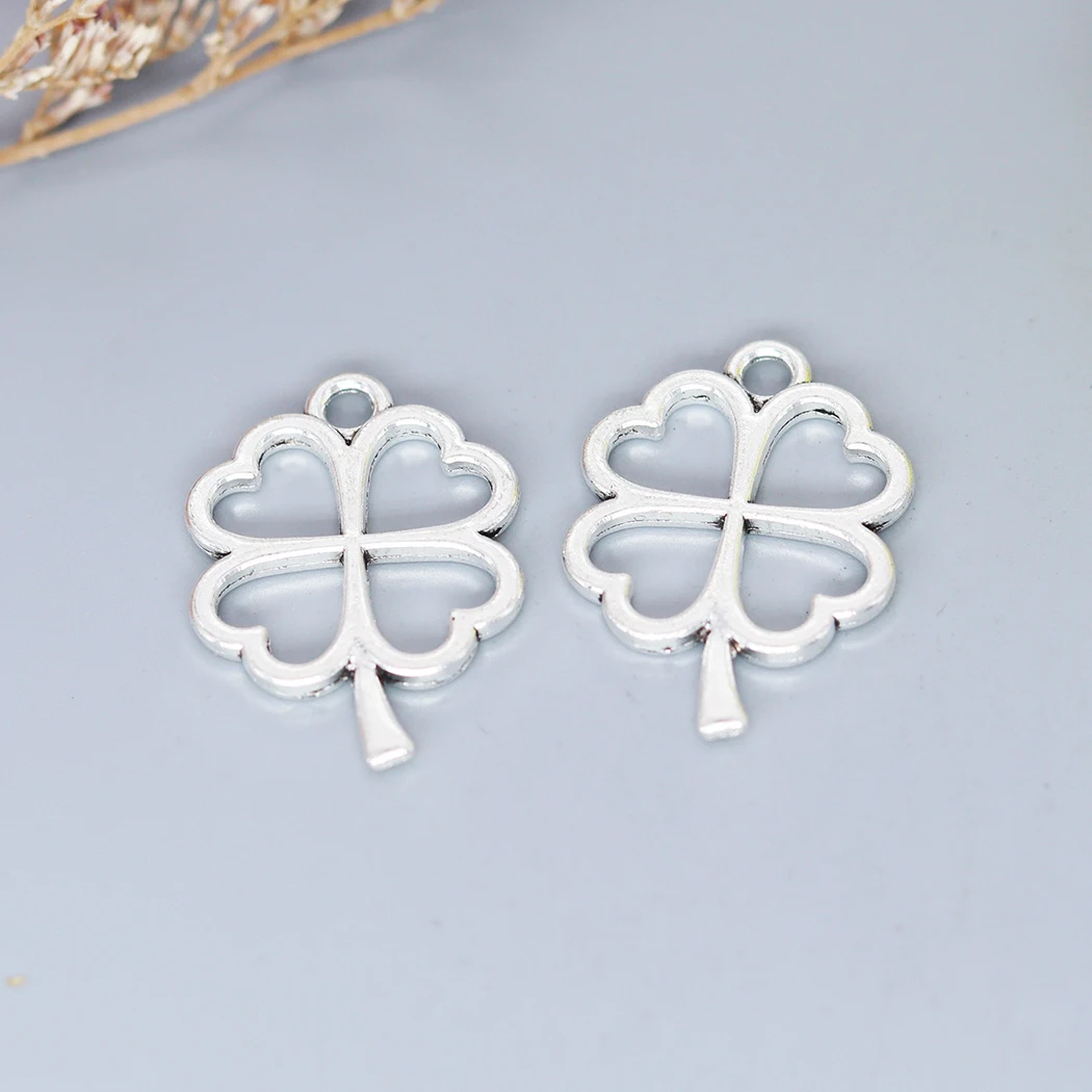 

10 шт., подвески в виде клевера, античное серебряное покрытие, античная бронза, подвеска для браслета, Ювелирная фурнитура