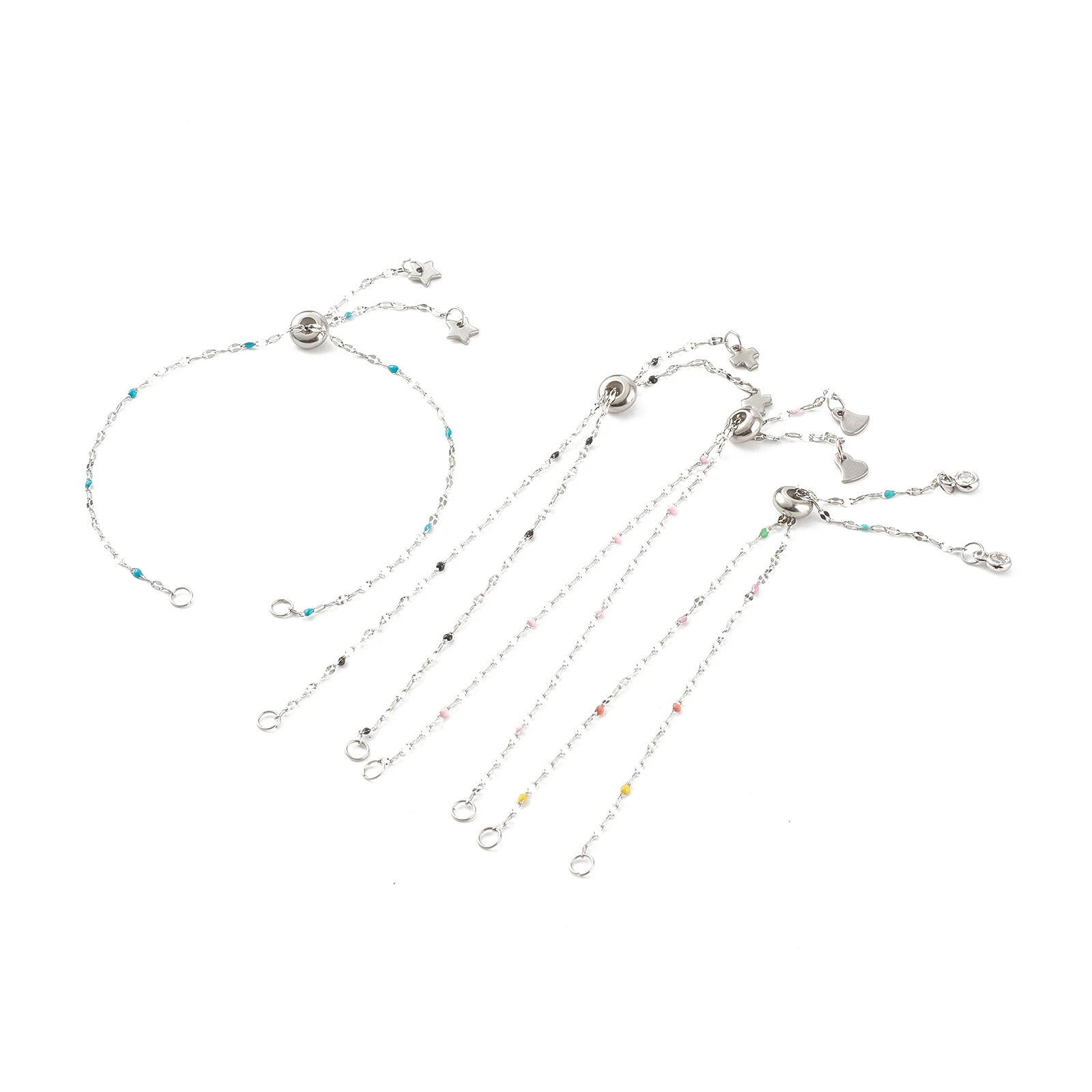 

12~20pcs Adjustable Stainless Steel Slider Bracelets Necklaces Making Mixed Enamel Cable Chains For DIY Jewelry Making Accessory