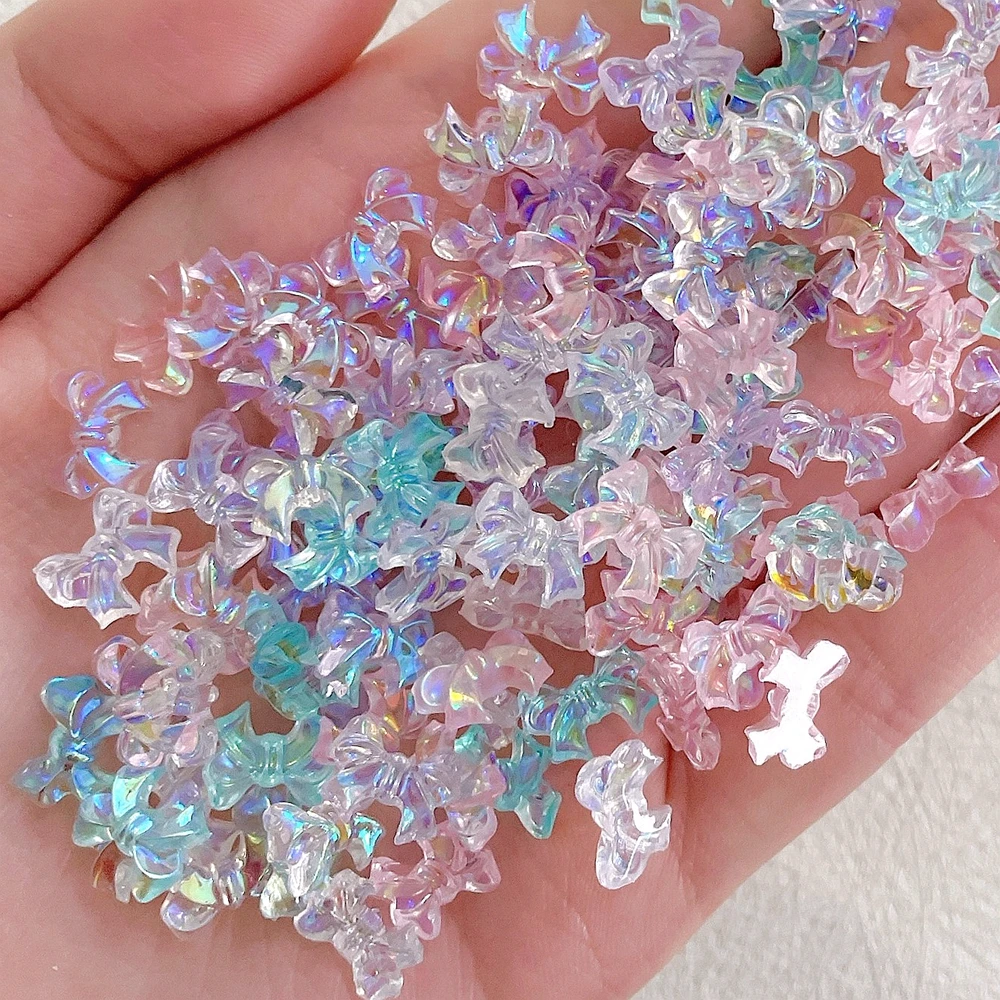 

30PCS Transparent Aurora Flat Back 3D Resin Bow Nail Art Charm Bowknot Accessories Parts For Manicure Nails Decoration Material