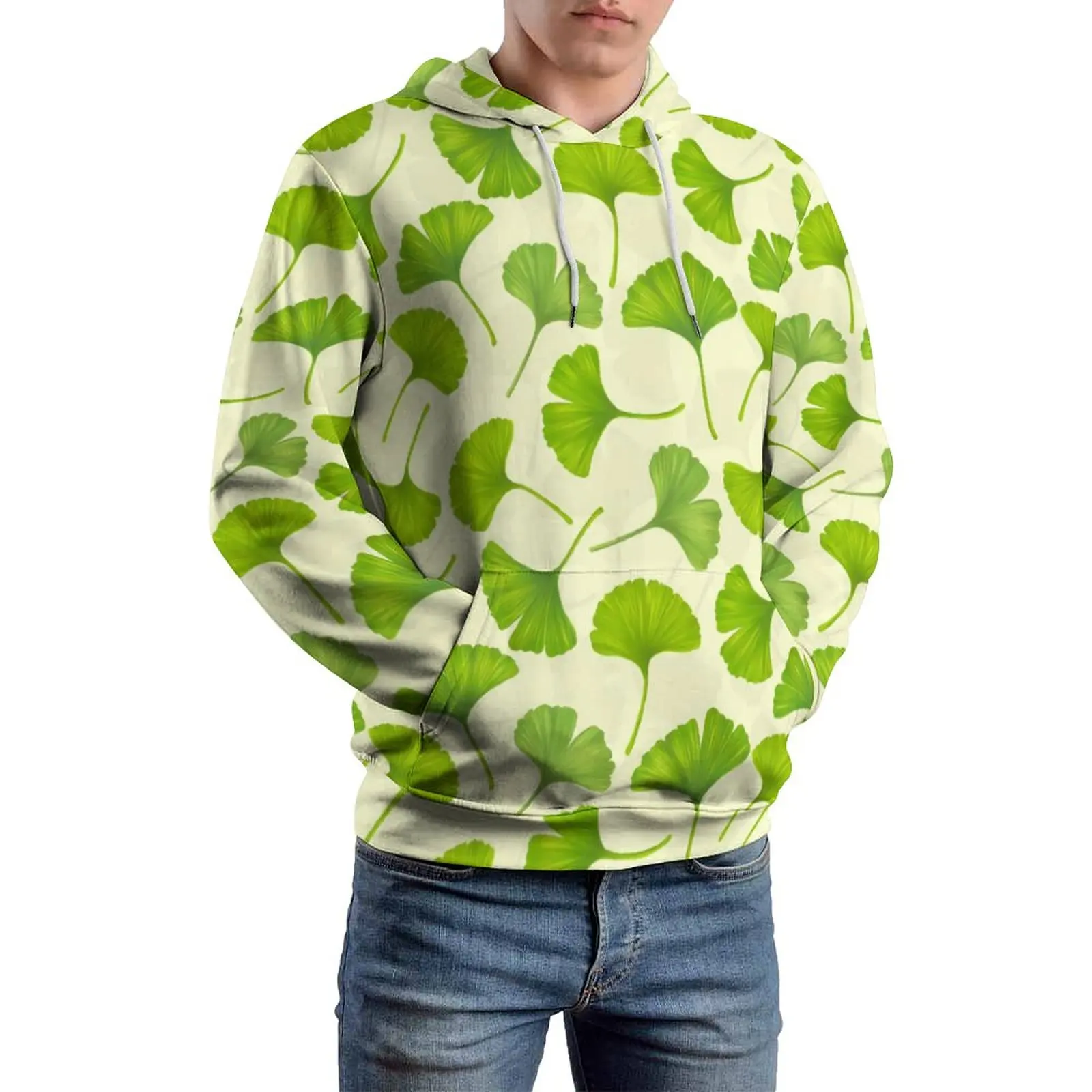 

Толстовка Ginko Biloba мужская свободного покроя, худи с принтом зеленых листьев, с длинным рукавом, оверсайз, повседневная одежда с графическим принтом