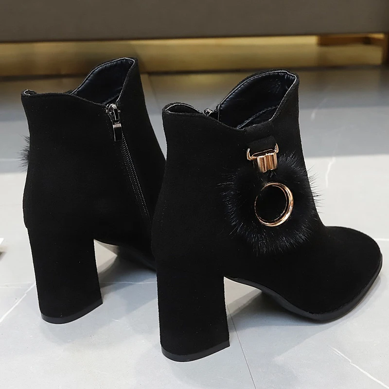 Women's Short Boots Fashion Solid Color Side Zipper Suede Block Heel Boots Casual Comfortable Booties Autumn Winter Shoes