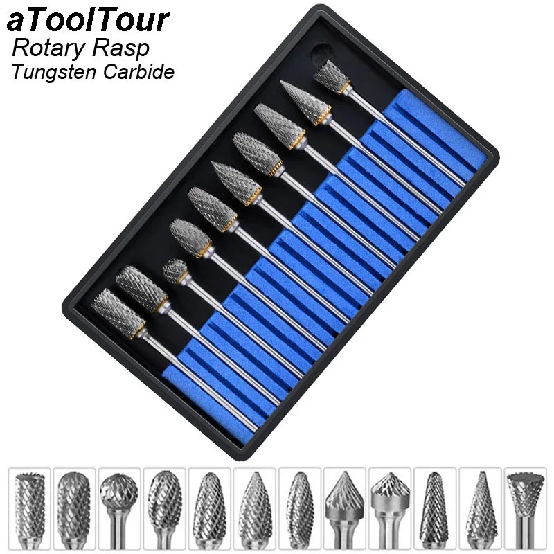 

10Pcs 1/8" Shank Tungsten Carbide Milling Cutter Rotary brocas com escareador hss steel cone drill set diamond drill
