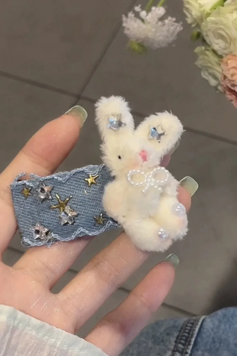 Модный сексуальный синий джинсовый плюшевый зажим для волос кролика модные