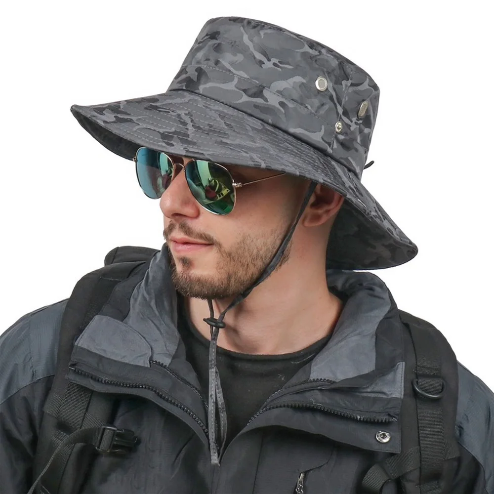 

Мужские шляпы-ведра, кепки для рыбалки на открытом воздухе, полиэстер, 54-59 см, камуфляж, складной, походный, кемпинг, быстросохнущий, солнцезащитный козырек YF0171