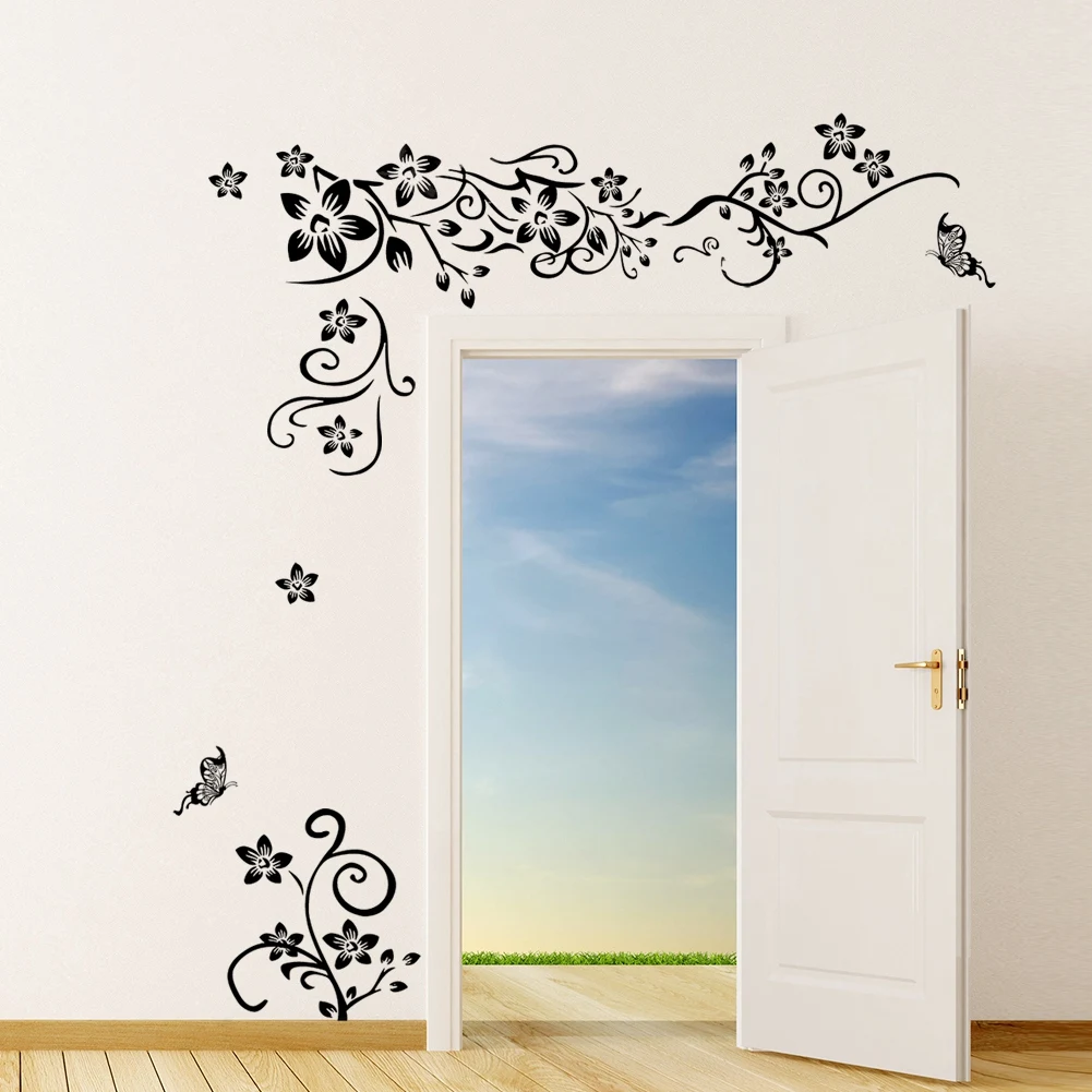 

Wall Sticker Black Flower Vine Vinyl Art Decal Living Room Bedroom Decor Removable Wall Decor Room Decor Interior Stickers