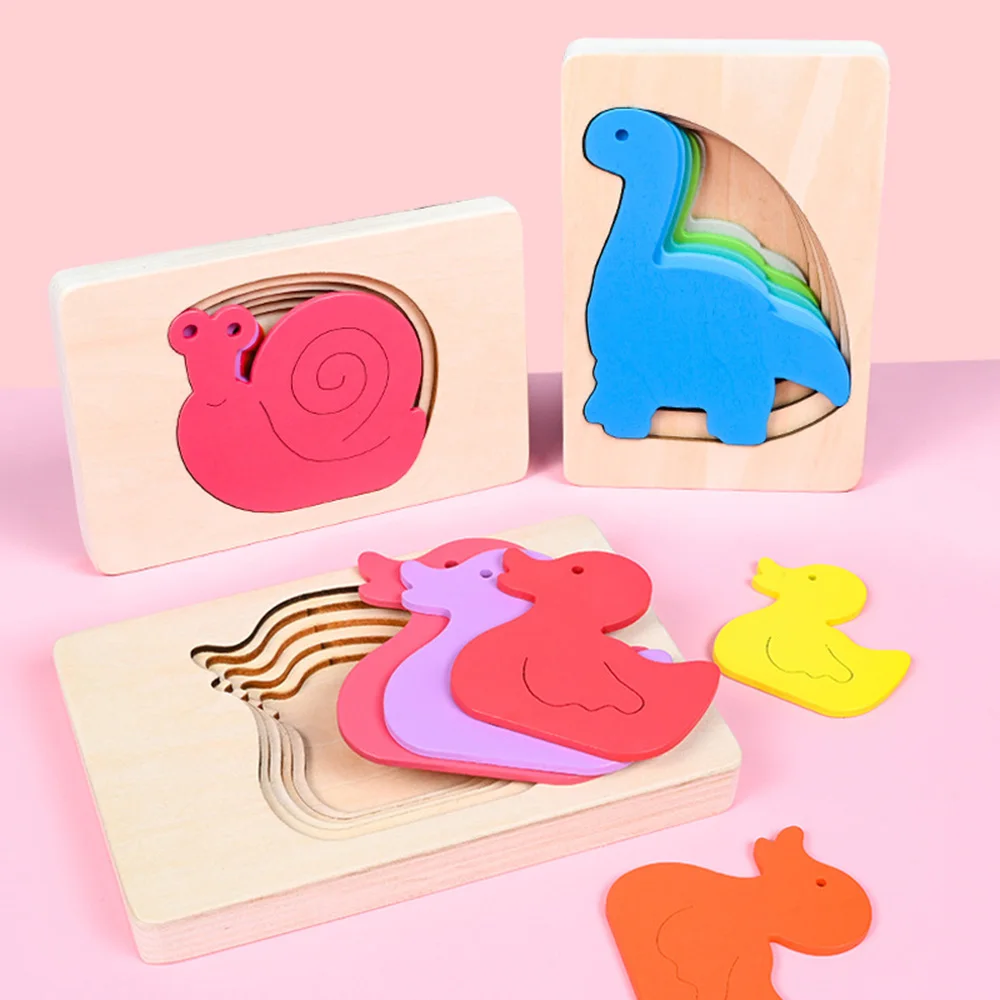 

Wooden Cartoon Five-layer Animal Three-dimensional Puzzle Children‘s Early Education Educational Toys Multi-layer Puzzle