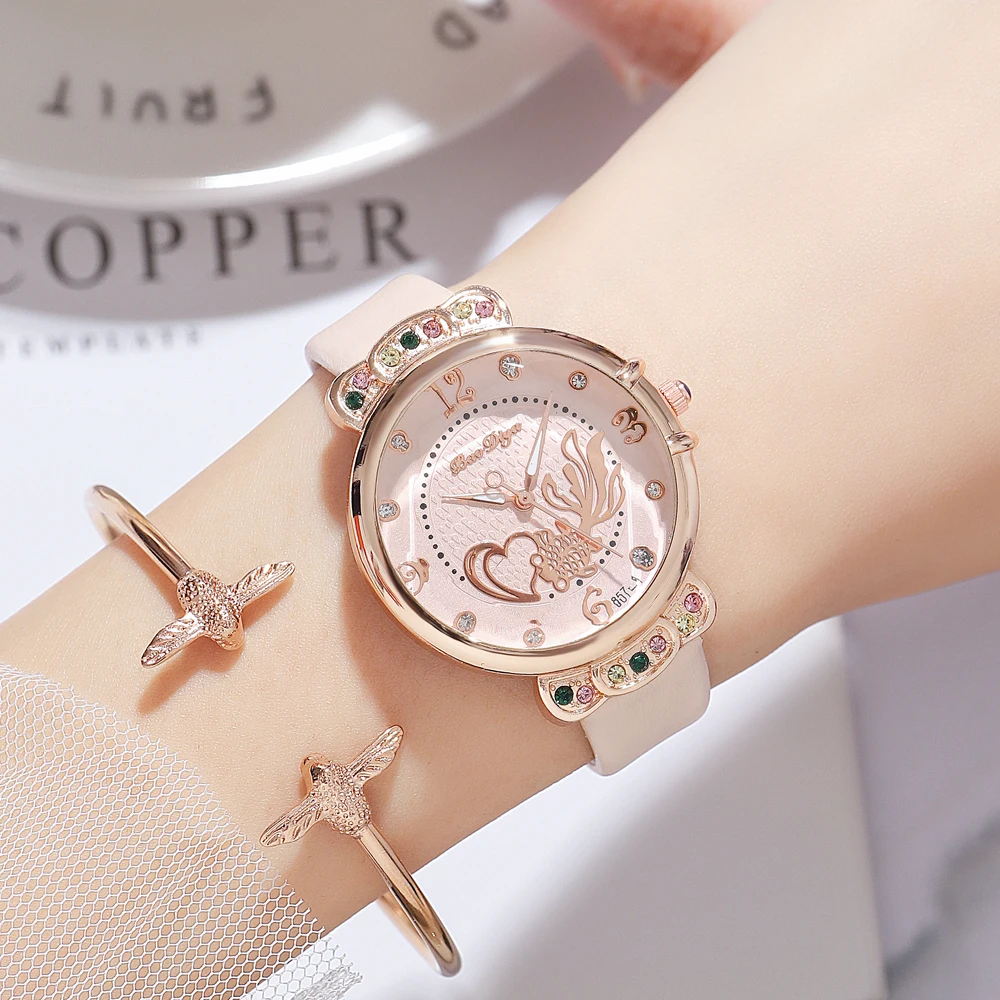 

Luxury Brand Women Watch 2022 Rhinstones Leather Quartz Watches For Women`s Fashion Casual Bracelet Wristwatch Relogio Feminino