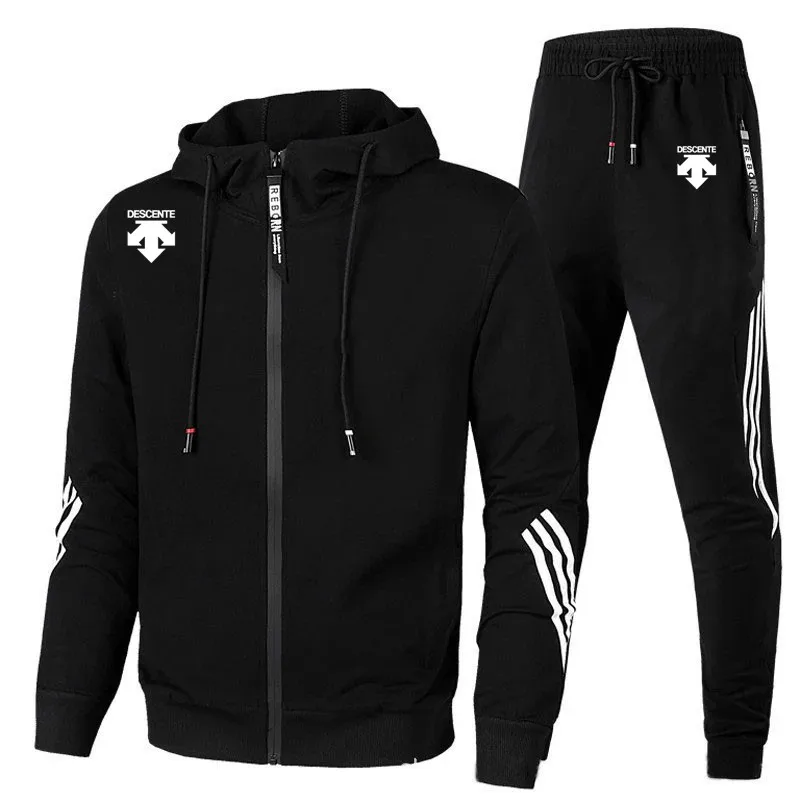 

2022 New Casual Men's Sports Suit Fashion Hooded Splicing Zipper Jacket Descent + Pants Set Men's Hooded Sweater Set