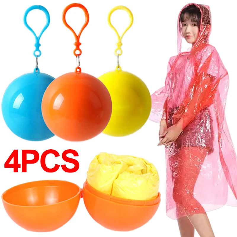 

Portable Thicken Raincoat Ball Colorful Disposable Rain Ponchos Emergency Waterproof Adult Raincoats Cape Keyring Ball with Hook