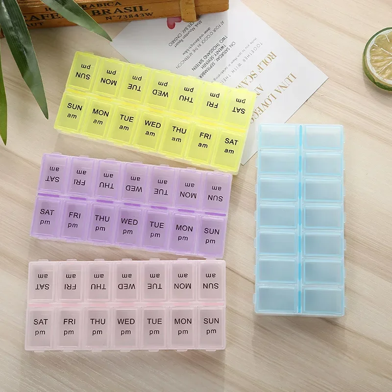 

14 Grids 7 Days Weekly Candy Pill Case Medicine Tablet Dispenser Organizer Pill Box Splitters Pill Storage Organizer Container