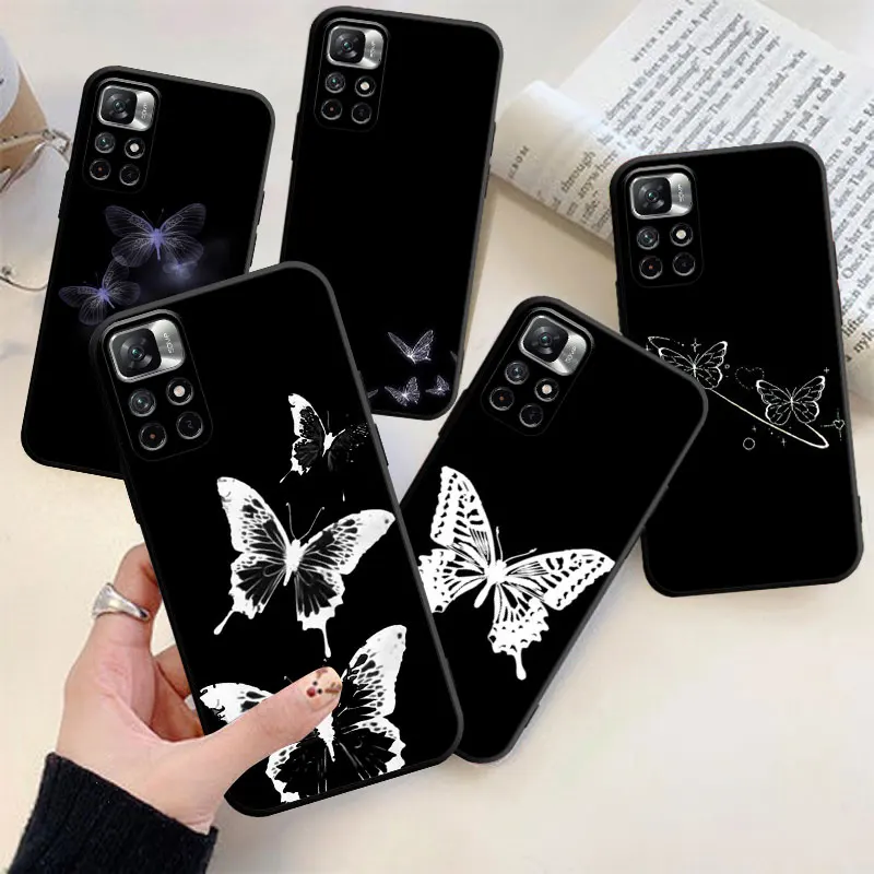 

Чехол для телефона с черной бабочкой для Xiaomi Redmi Note 11 10 9 Pro 5G 10C 9s 7 8 8T 12 9A 9C 9T K40, чехол из ТПУ