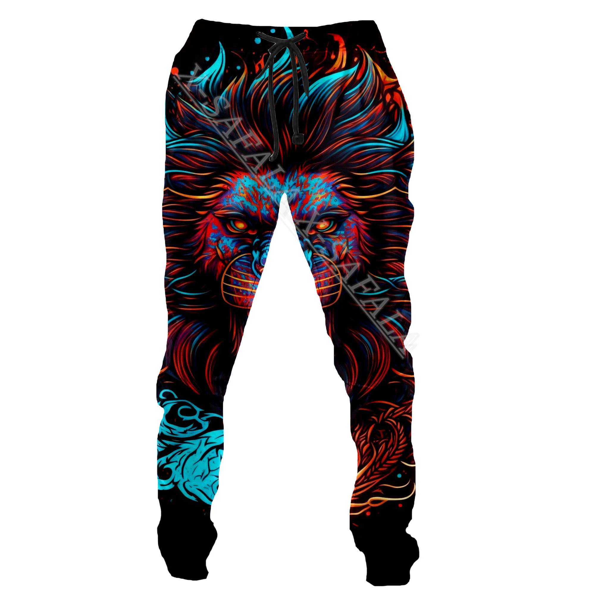 King Lion Animal Totem Mandala 3D Full Print Men Trousers Waist Breathable Sweatpants Long Pants Joggers-1