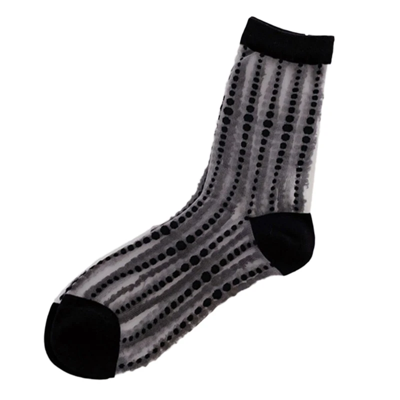 

Transparent Thin Stockings 1 Pair Black and White Love Wave Point Lolita Socks
