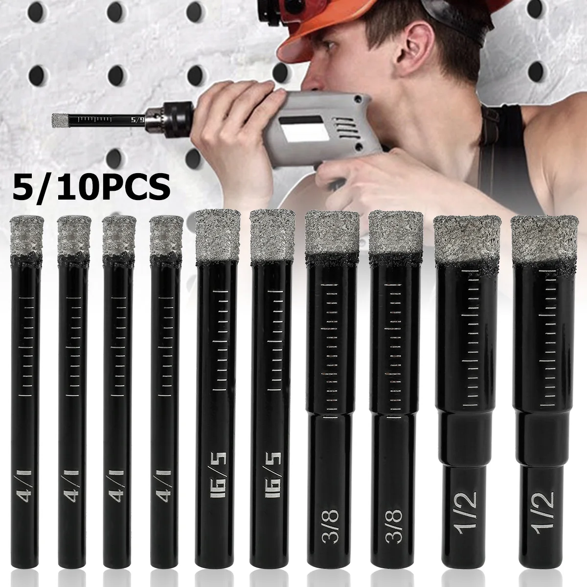 

5pcs/10pcs Diamond Drill Bit Set Vaccum Brazed Diamond Dry Hole Saw Cutter For Porcelain Granite Tile Glass Ceramic Cutting Tool