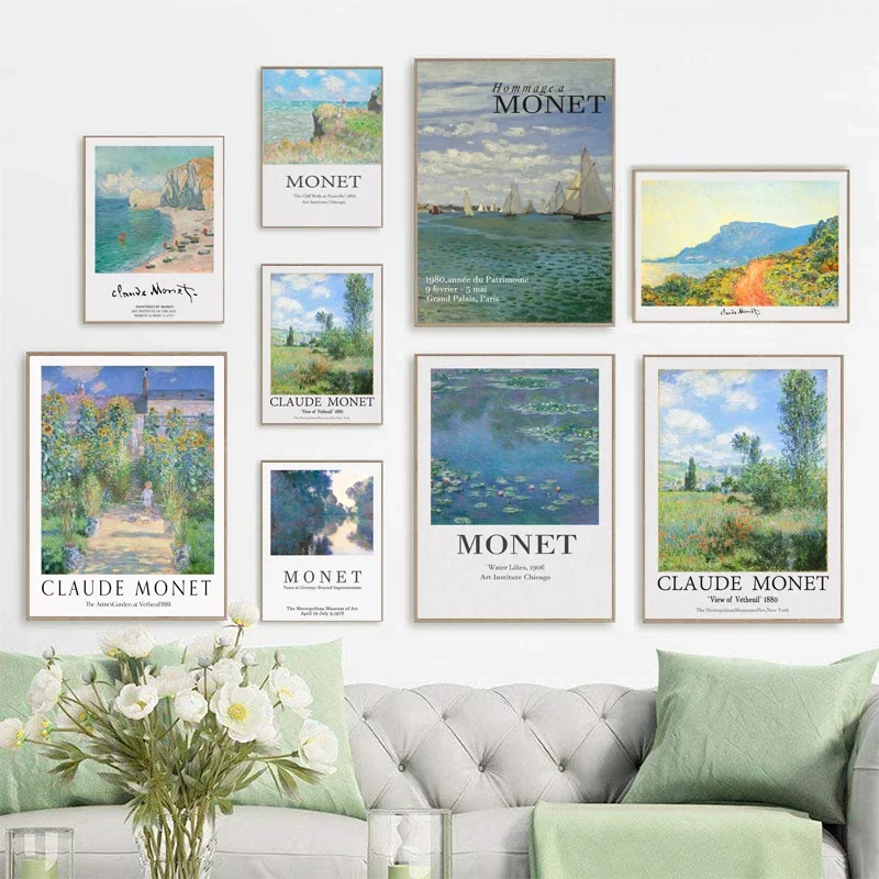 

Винтажные постеры Monet для выставки, постеры для сада, ландшафта, музея, холст, абстрактная живопись, настенные картины для комнаты, домашний декор