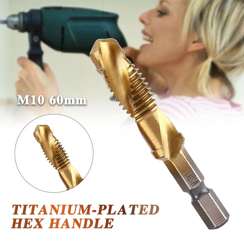 6Pcs M3-M10 Hex Shank Titanium Plated HSS Screw Thread Metric Tap Drill Bits Screw Machine Compound Thread Hand Tools