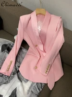 european style pink belt loose suit jacket women 2022 autumn new fashion british style design elegant long sleeve casual coat