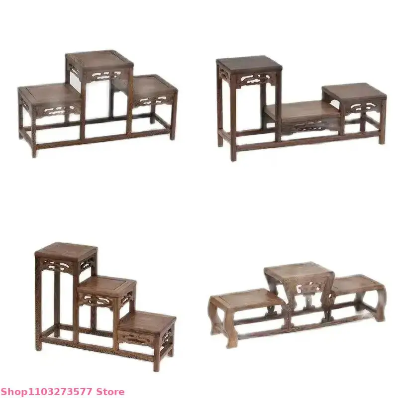 

Vintage Wooden Display Rack Home Decoration Vase Tea Set Desktop Storage Rack Miniature Sculpture Incense Burner Tea Set Frame