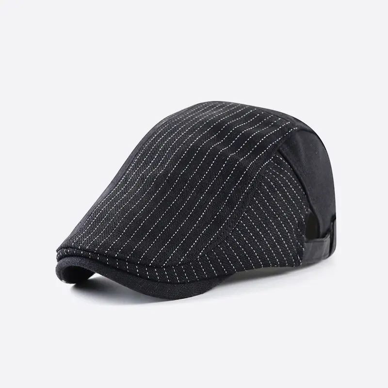 

Cotton Linen Beret Hat For Men British Peaked Cap Artist Painter Hat Women Striped Herringbone Cap Forward Newsboy Hat