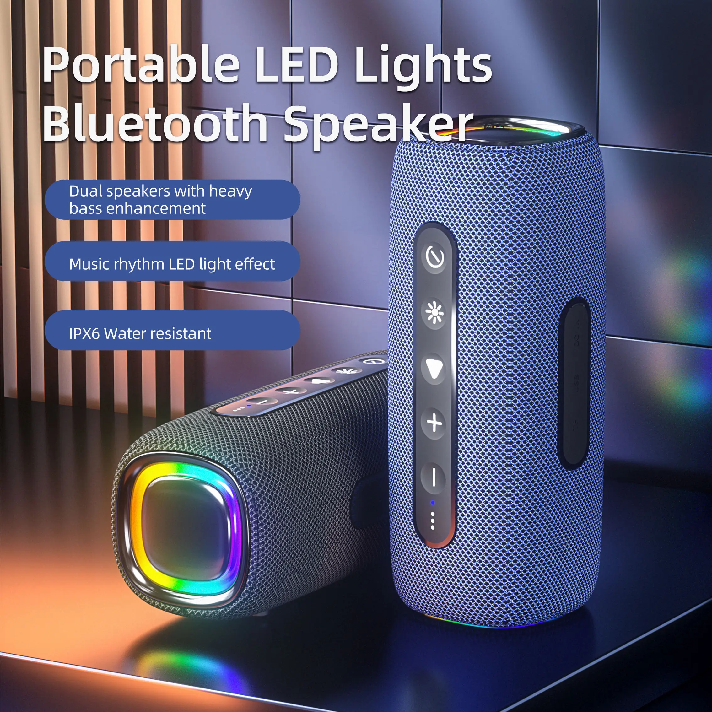 

2022 New Fashional Design LED Light Bluetooth Speakers Powerful Bass 20W Portable Wireless BT 5.0 Boombox Waterproof For Outdoor