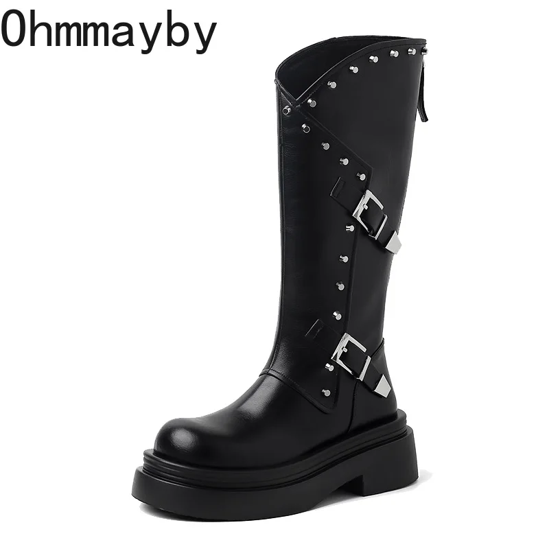 Винтажные женские ковбойские ботинки на платформе модные до середины икры с