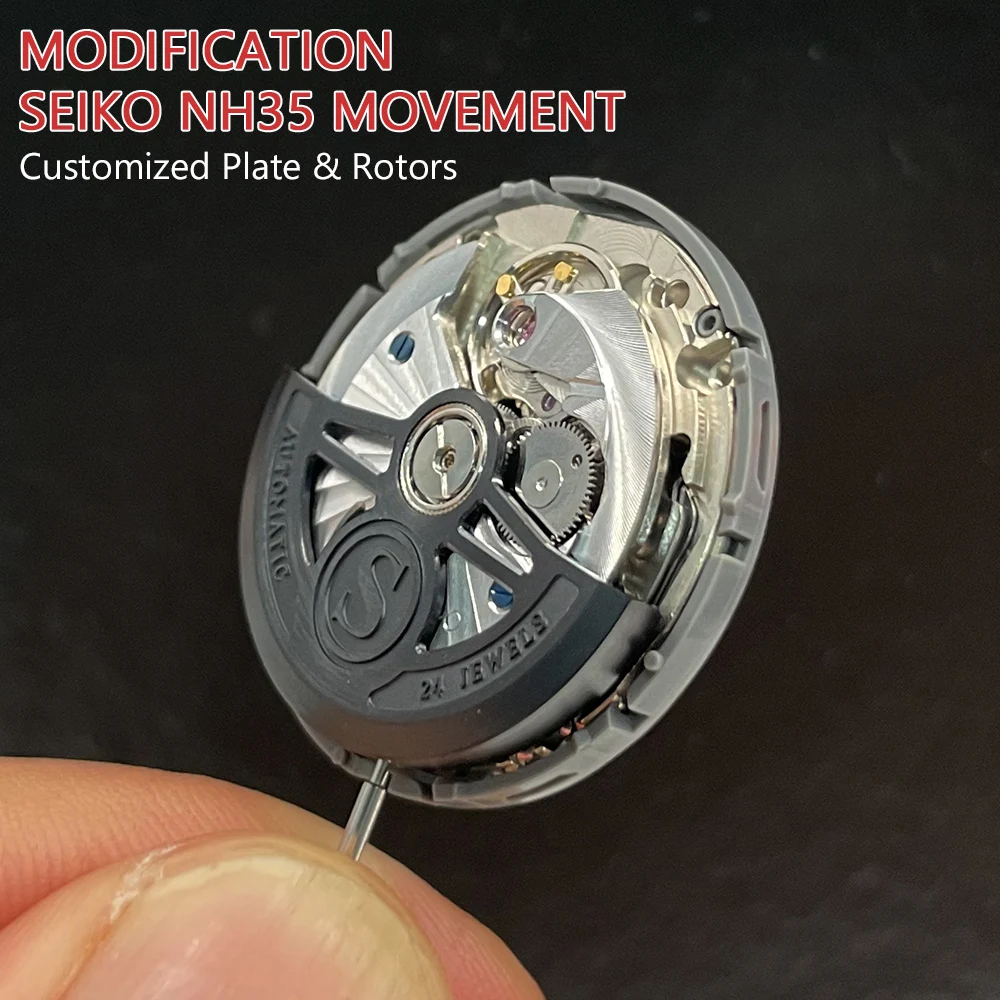 

Роскошный механический механизм NH35 с индивидуальным колебательным весом и пластиной, матовый черный молоток NH35A NH36A, замена