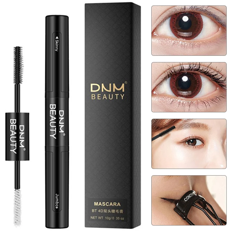 

4D Silk Fiber Double Head Mascara Waterproof Easy To Dry Natural Soft Long Eyelash Makeup Mascara Black Thick Eyelash Cosmetics