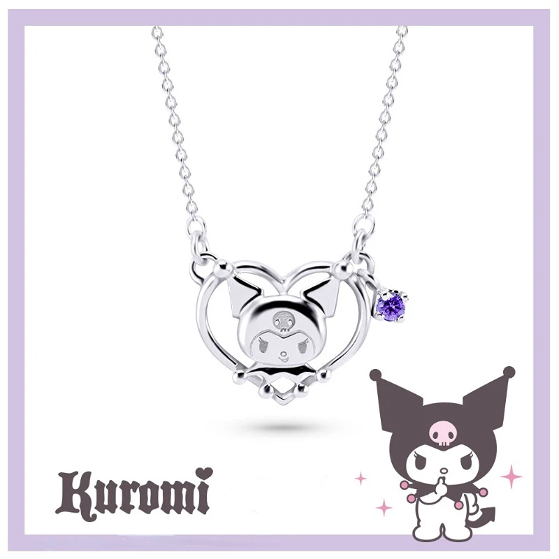 

Sanrio Kuromi Cartoon Silver Necklace High-value Kawaii Girly Style Niche Design Fashionable Exquisite Clavicle Chain Pendant