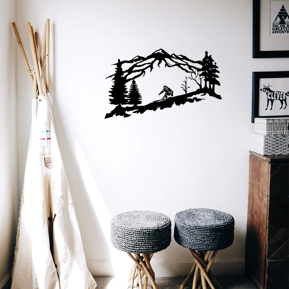 Уникальный Металлический Дизайн Стен Лыжный С Пейзажем Гор И Деревьев