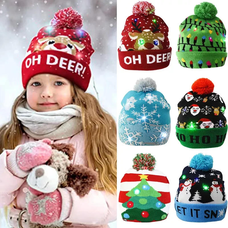 

Шапка со светодиодсветильник кой, Рождественский свитер светильник кой, вязаная шапочка, Рождественская шапка для взрослых и детей, новогодний декор 2022 года