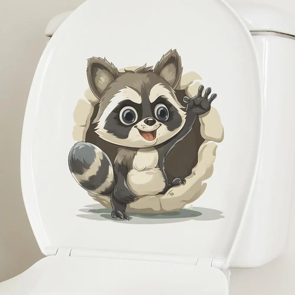 Наклейка на унитаз с изображением енота съемная самоклеящаяся