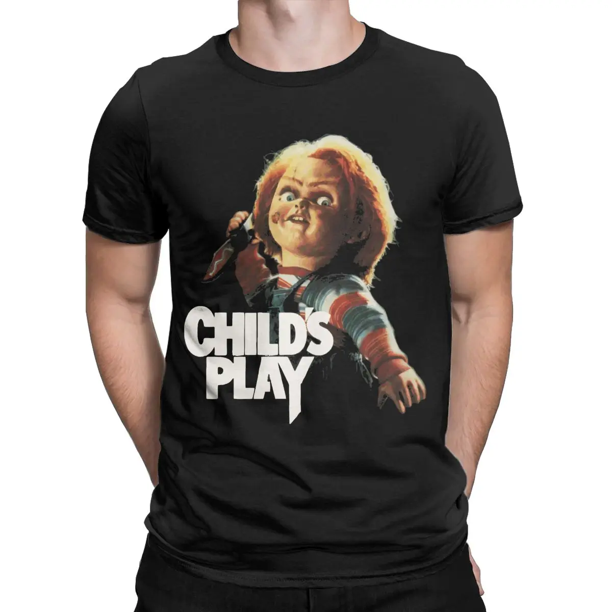 

Unique Scary Movie Chucky Childs Play Halloween T-Shirt Men Women O Neck Cotton T Shirts Short Sleeve Tee Printing Clothing
