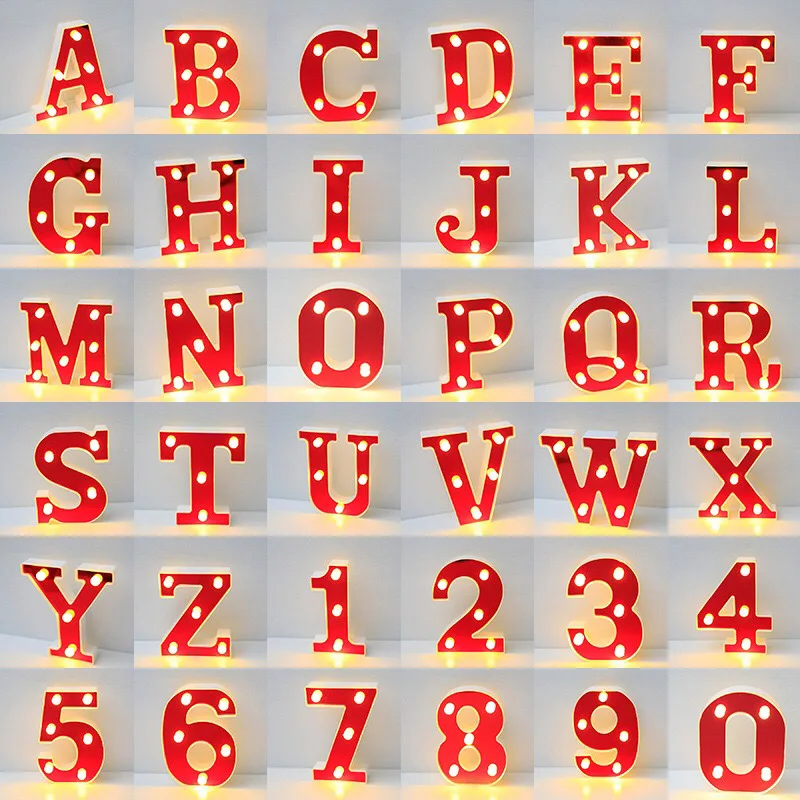 

new 16cm led mirror gold red silver letters number lights wedding birthday festival party decorations atmosphere creation