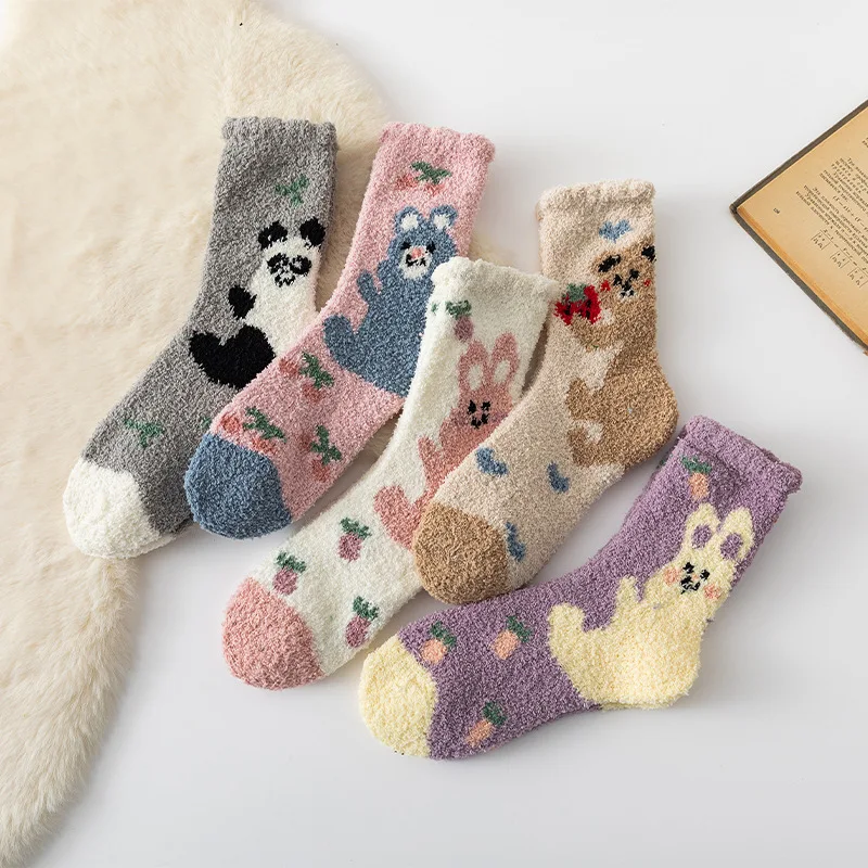 

Winter Thicken Warm Women Socks Coral Fleece Thermal Long Socks Animals Cartoon Japanese Kawaii Cute Homewear Floor Sleep Socks