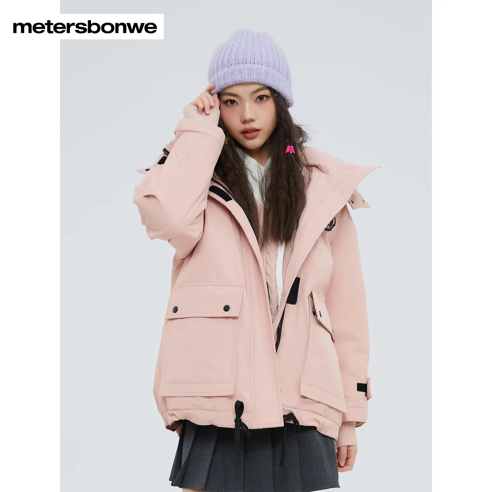 Metersbonwe Women 22New Cartoon Seal Cargo Hooded Down Jacket 80%Duck Down Medium Length Thick Warm Wear Loose Winter Down Coats