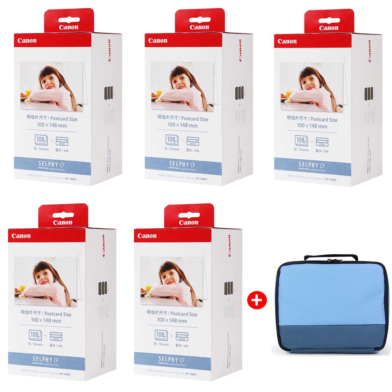 5 box KP-108 Photo Paper 100*148mm(6inch) & Ink Catidge & Bag for Canon Selphy CP Photo Printer CP800 CP910 CP1200 CP1300
