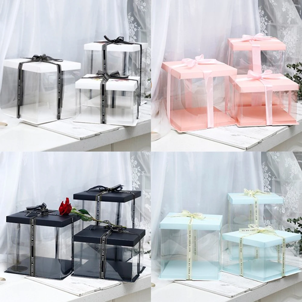 

Прозрачная коробка для тортов, Подарочная коробка для цветов, коробки для тортов на день рождения, годовщину, ПВХ упаковочная коробка, День ...