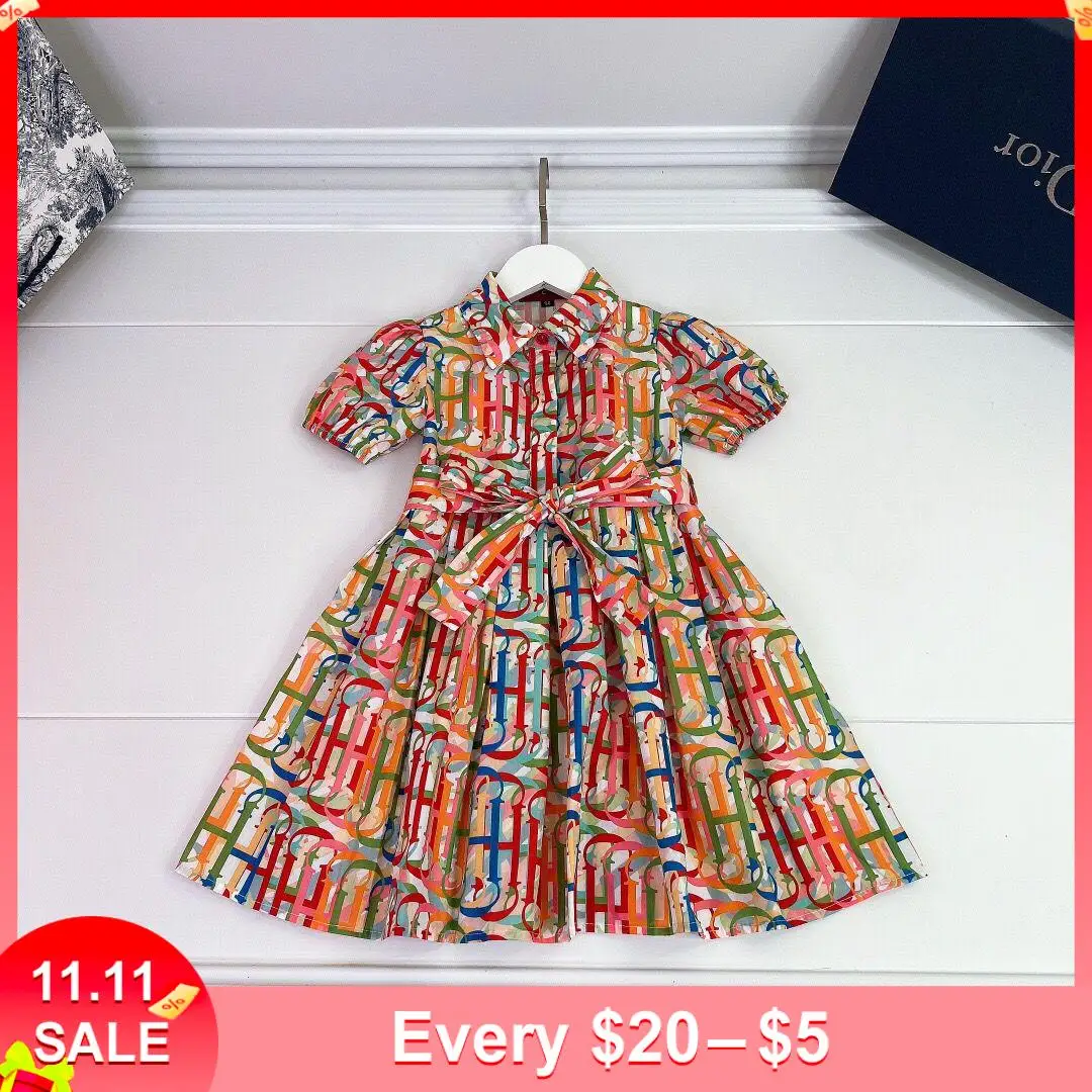 

Light Luxury Brand Design Girls' Print Dress Knee Length Dress Fashion Classic Banquet Party Dress Daily Casual Mid Dress