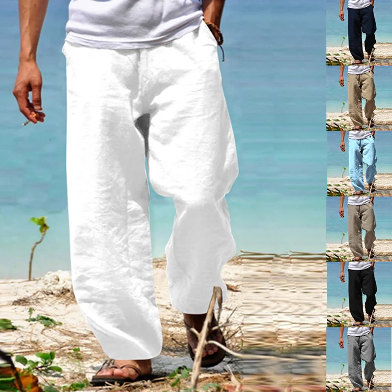 

2023 Men's New Spring Summer Casual Pants Linen Casual Solid Color Korean Version Loose Male Trousers