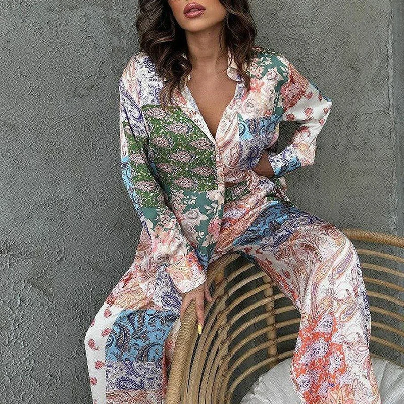 Женский однотонный комплект из брюк и рубашки с пуговицами S-3XL цвет в