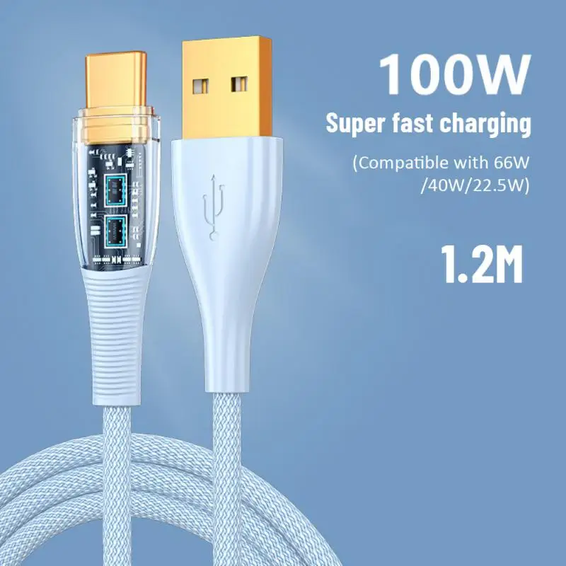 

100W USB Type C Cable Mobile CellPhone Charger Fast Charging Cord For Xiaomi 11 12 Poco F3 Realme Huawei Oneplus Data Wire