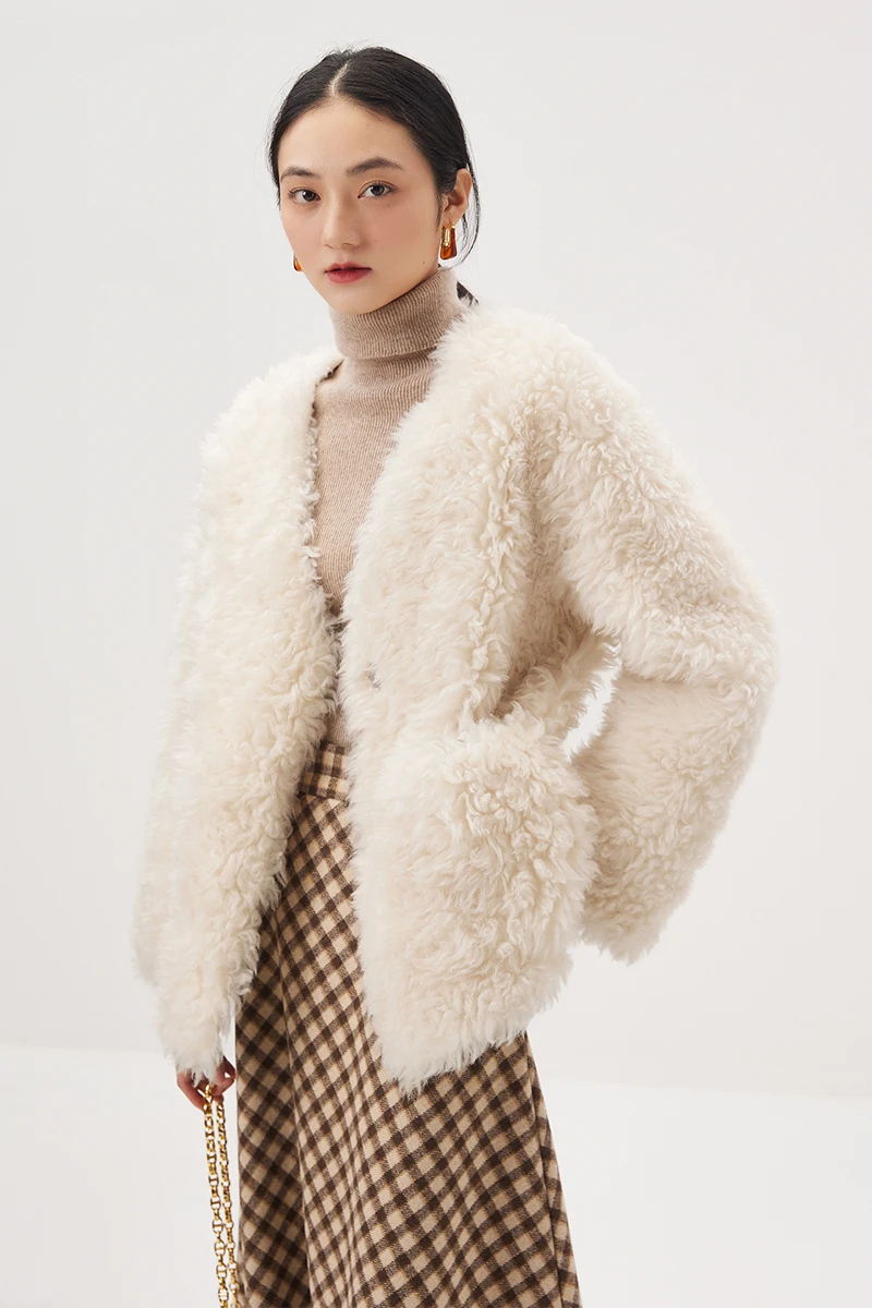 Thick Wool  Coats  High Street  Winter  Covered Button  Casacos Femininos Inverno 2022  Wide-waisted  V-Neck  Winter Coat Women