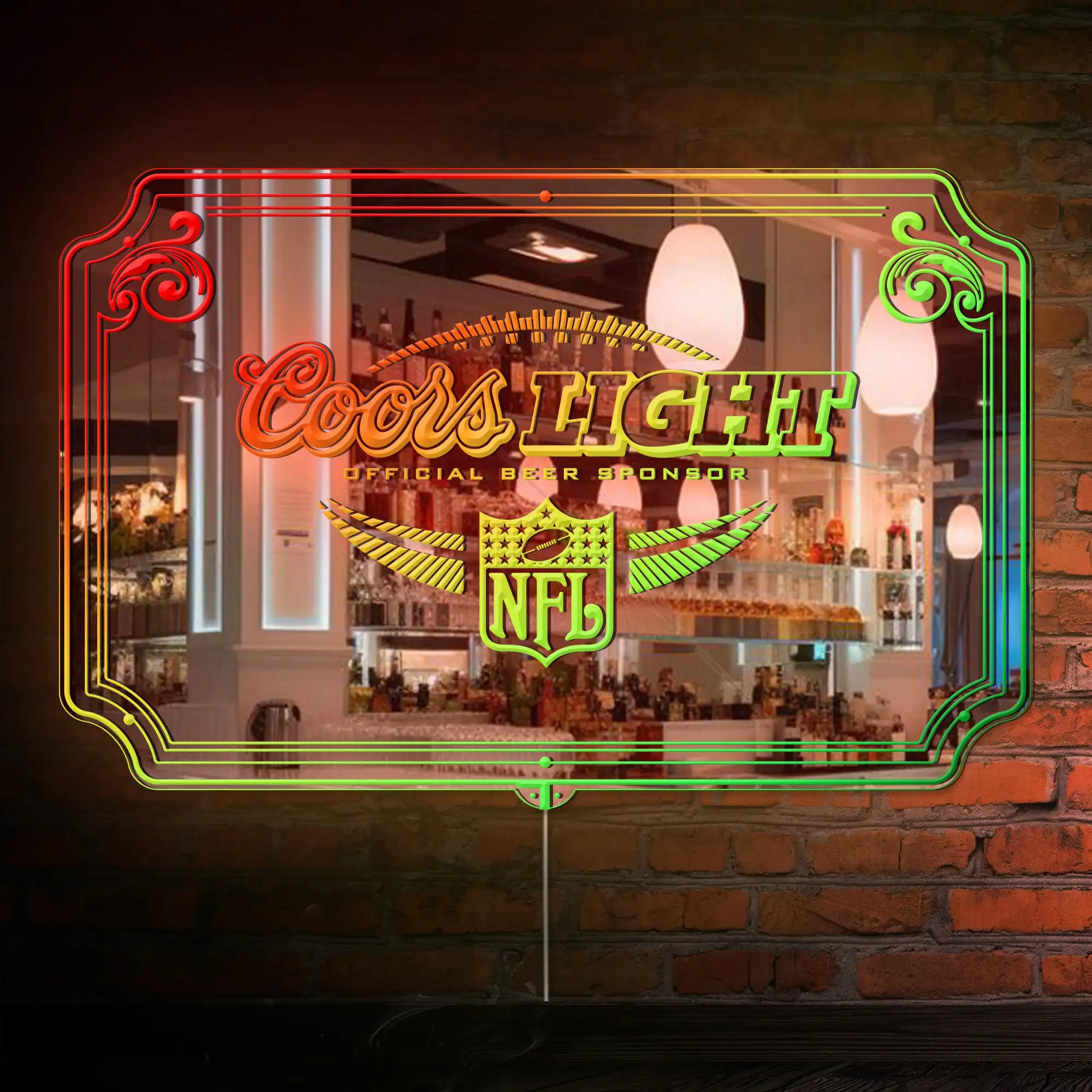 Фото Неоновая RGB-вывеска Coors Light Football с элегантной зеркальной подложкой №4